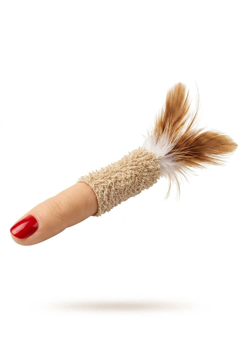 Juguete para gatos con forma de dedo, textura de tela y plumas