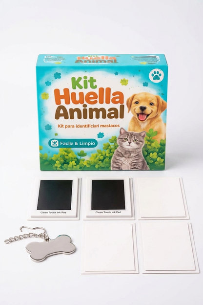 Kit para capturar la huella de una mascota con almohadillas de tinta, tarjetas y llavero